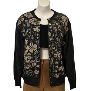 Floral Gray & Cream Neutral Button Down Vintage Cardigan Sweater